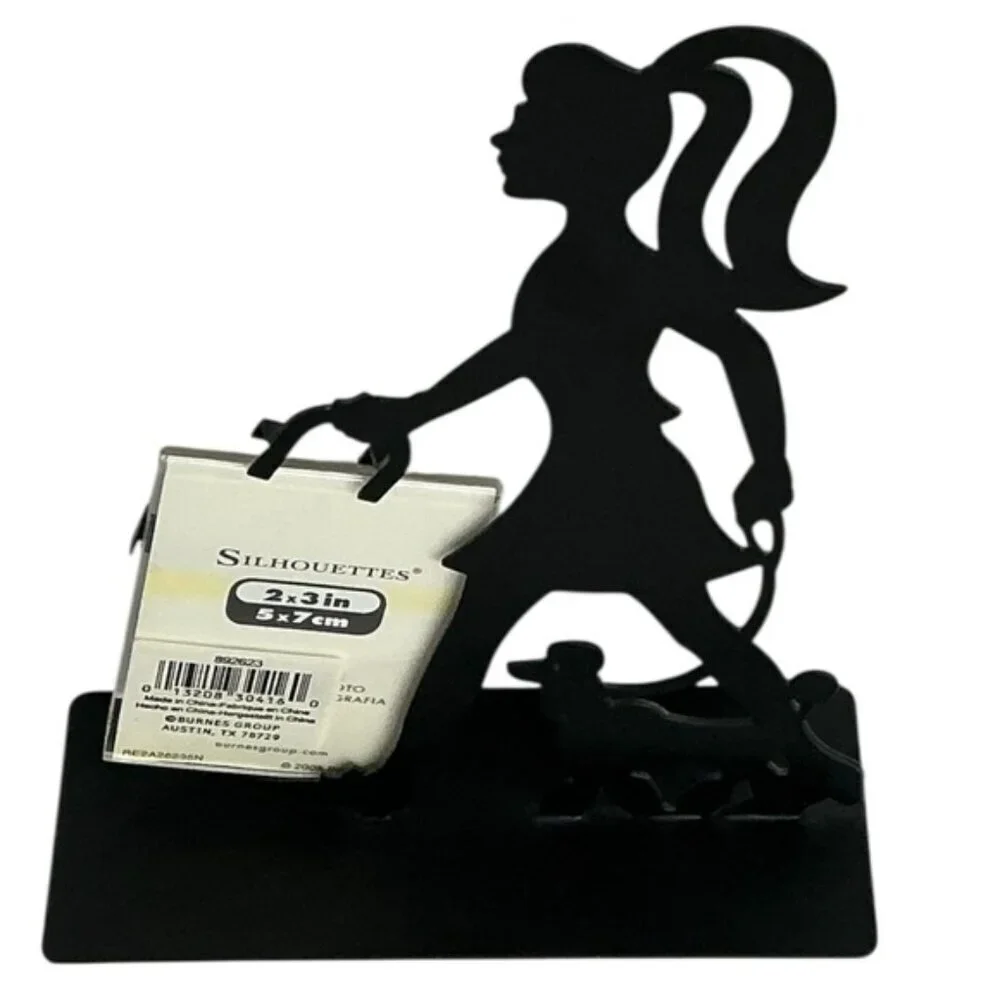 Silhouette Black Metal Dog Walker Picture Frame Matte Black Finish 6.75 Tall